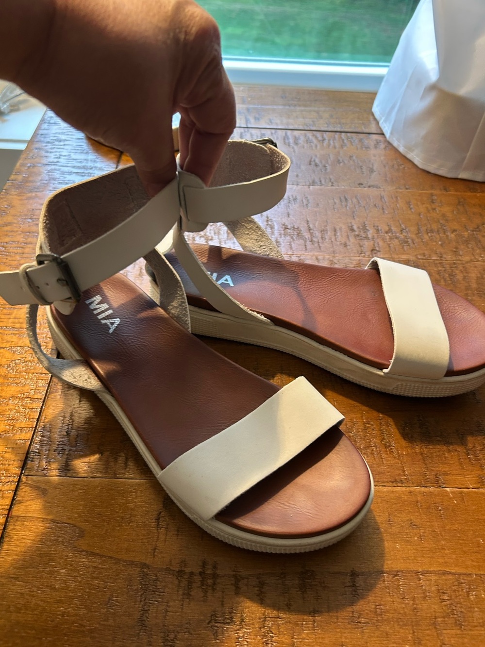 MIA White Ankle-Strap Flat Sandals